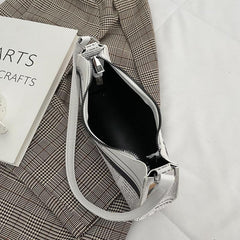 Newspaper Pattern Baguette Bag Zipper Shoulder Bag