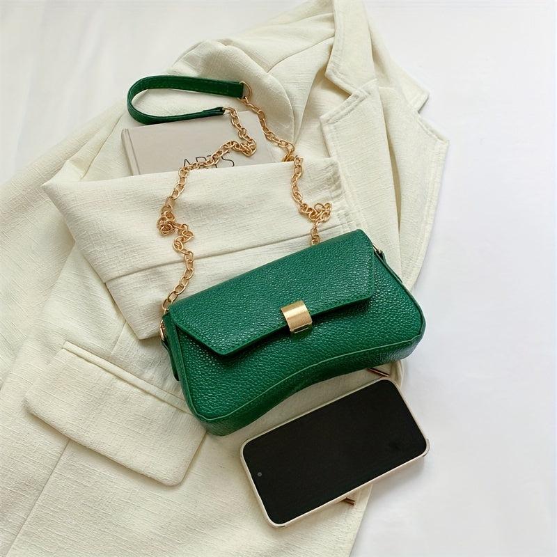 Stylish Chain Crossbody Bag Lychee Pattern Solid Shoulder Bag