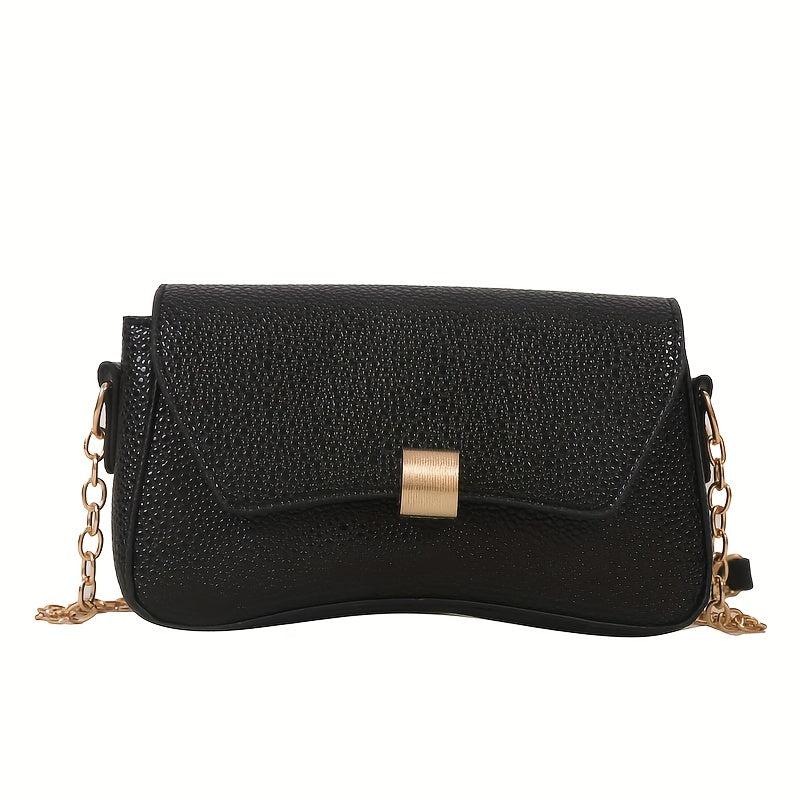 Stylish Chain Crossbody Bag Lychee Pattern Solid Shoulder Bag