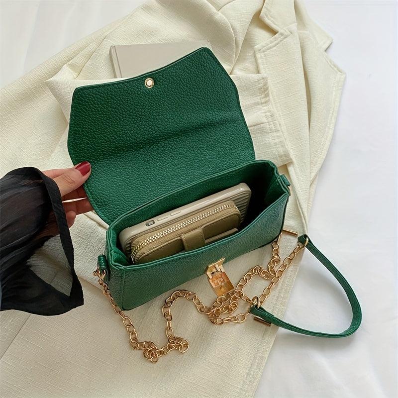 Stylish Chain Crossbody Bag Lychee Pattern Solid Shoulder Bag