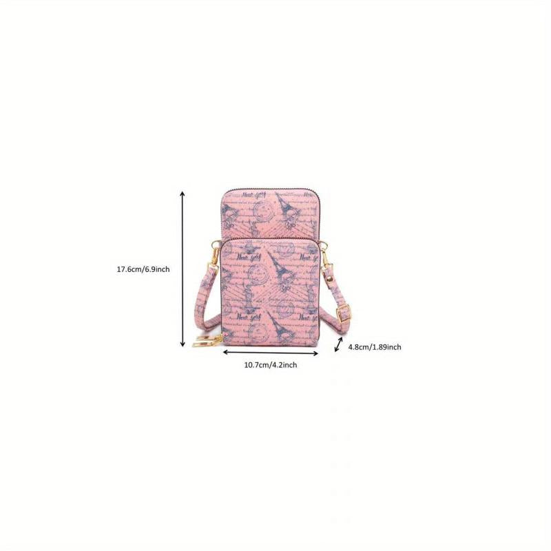 Tower Pattern Crossbody Bag Zipper Phone Bag Lightweight Purse