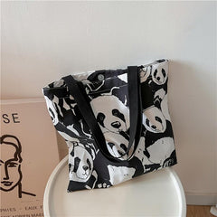 Panda Print Tote Bag Cartoon Canvas Shoulder Bag