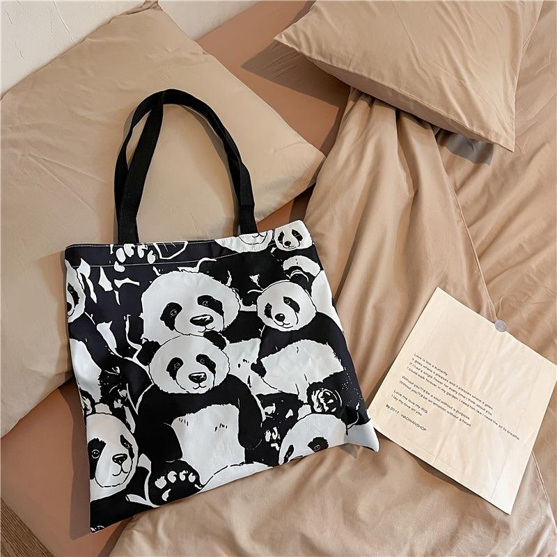 Panda Print Tote Bag Cartoon Canvas Shoulder Bag