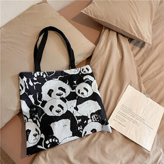 Panda Print Tote Bag Cartoon Canvas Shoulder Bag