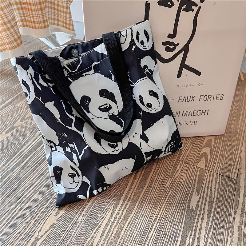 Panda Print Tote Bag Cartoon Canvas Shoulder Bag
