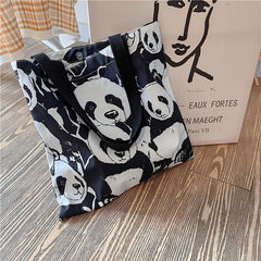 Panda Print Tote Bag Cartoon Canvas Shoulder Bag