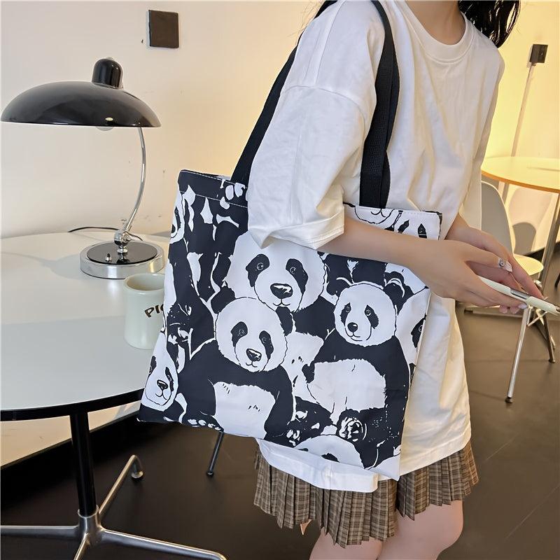 Panda Print Tote Bag Cartoon Canvas Shoulder Bag