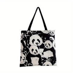 Panda Print Tote Bag Cartoon Canvas Shoulder Bag