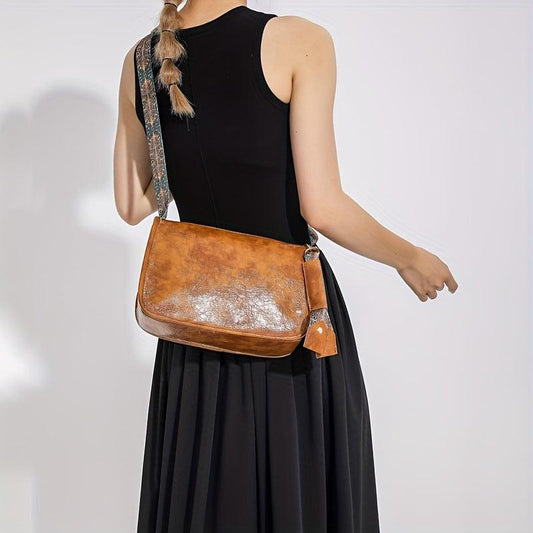 Vintage Square Bag Retro Pattern Wide Strap Women