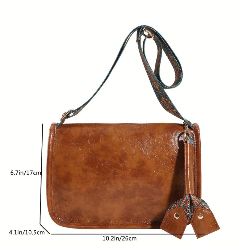 Vintage Square Bag Retro Pattern Wide Strap Women