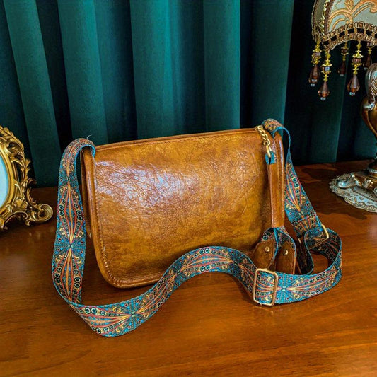 Vintage Square Bag Retro Pattern Wide Strap Women