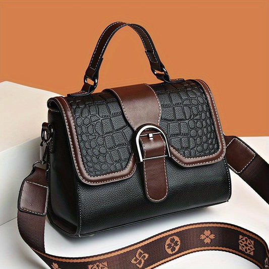 Vintage Colorblock Croc Square Bag Satchel Shoulder Bag