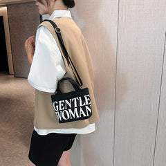 Cartoon Letter Print Crossbody Bag Women's Canvas Shoulder Purse