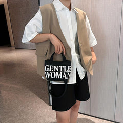 Cartoon Letter Print Crossbody Bag Women's Canvas Shoulder Purse