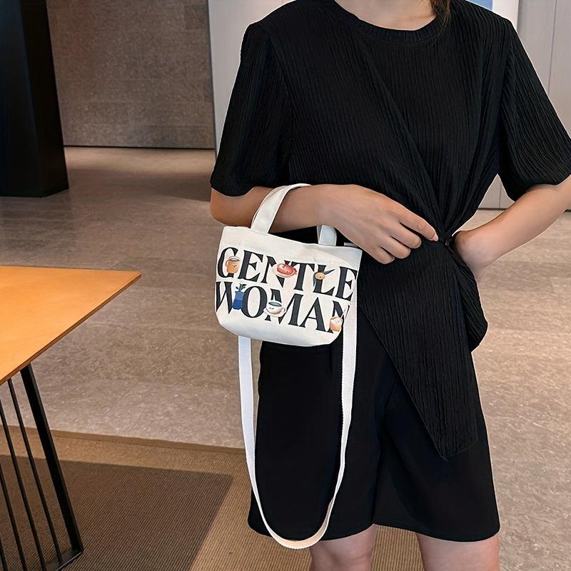Cartoon Letter Print Crossbody Bag Women's Canvas Shoulder Purse