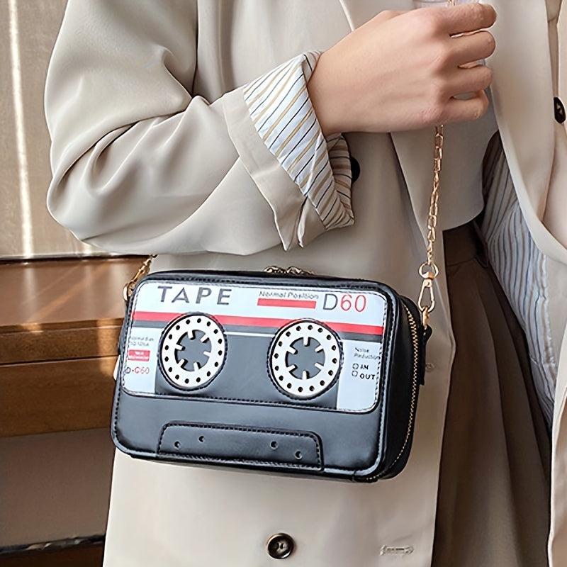 Audio Tape Shaped Zipper Shoulder Bag Crossbody Bag