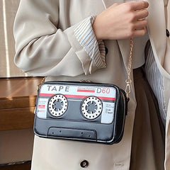 Audio Tape Shaped Zipper Shoulder Bag Crossbody Bag