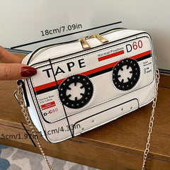 Audio Tape Shaped Zipper Shoulder Bag Crossbody Bag