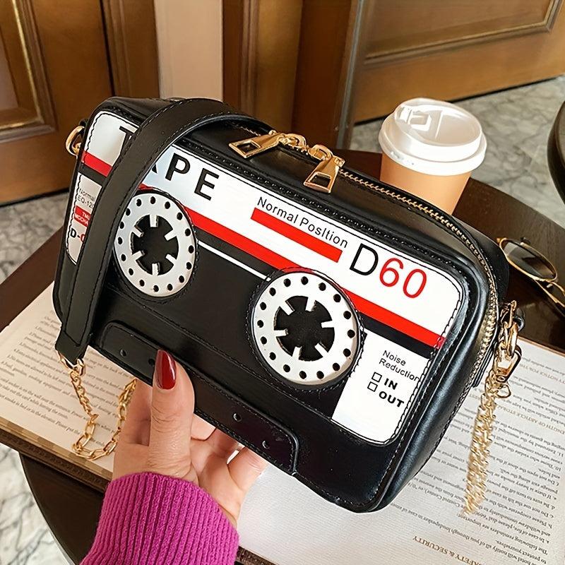 Audio Tape Shaped Zipper Shoulder Bag Crossbody Bag