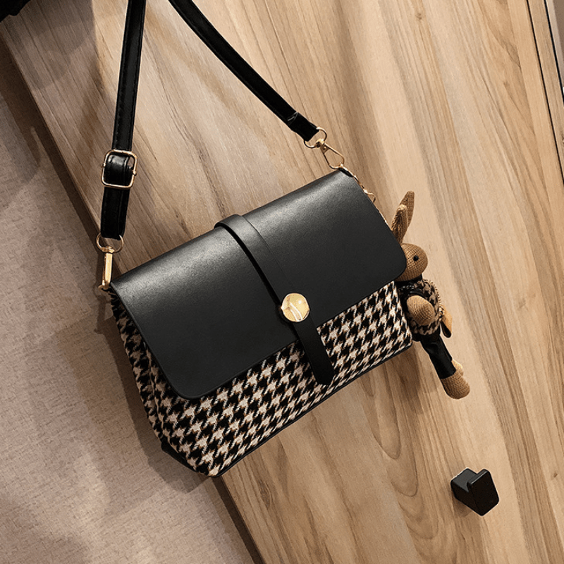 Vintage Houndstooth Crossbody Bag Classic Shoulder Handbag