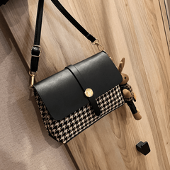 Vintage Houndstooth Crossbody Bag Classic Shoulder Handbag