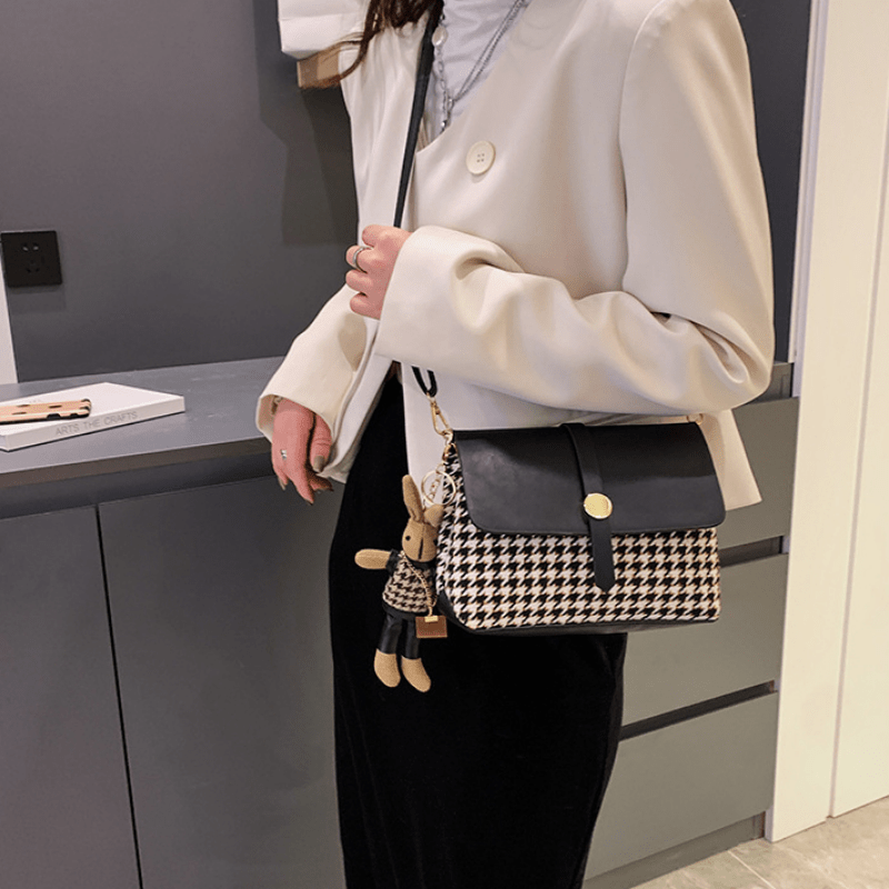 Vintage Houndstooth Crossbody Bag Classic Shoulder Handbag