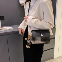 Vintage Houndstooth Crossbody Bag Classic Shoulder Handbag