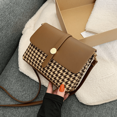 Vintage Houndstooth Crossbody Bag Classic Shoulder Handbag