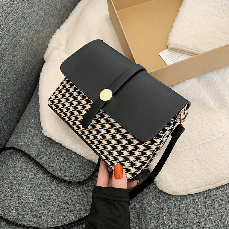 Vintage Houndstooth Crossbody Bag Classic Shoulder Handbag