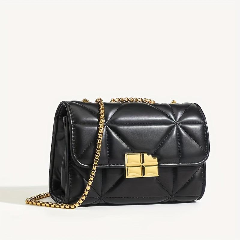 Small Quilted Chain Crossbody Bag Faux Leather Square Purse