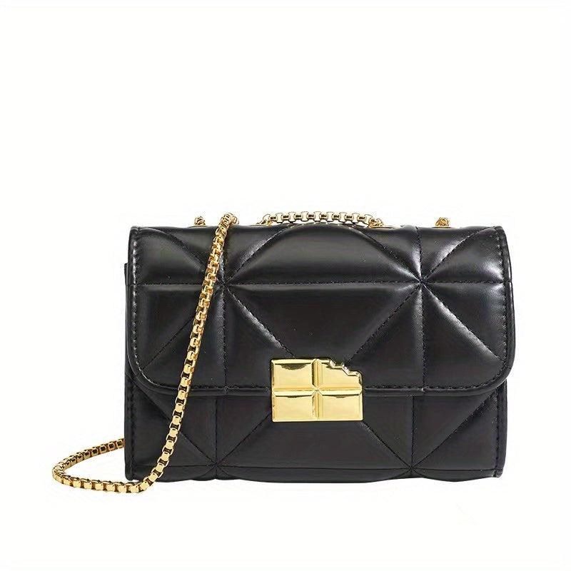 Small Quilted Chain Crossbody Bag Faux Leather Square Purse
