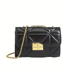 Small Quilted Chain Crossbody Bag Faux Leather Square Purse