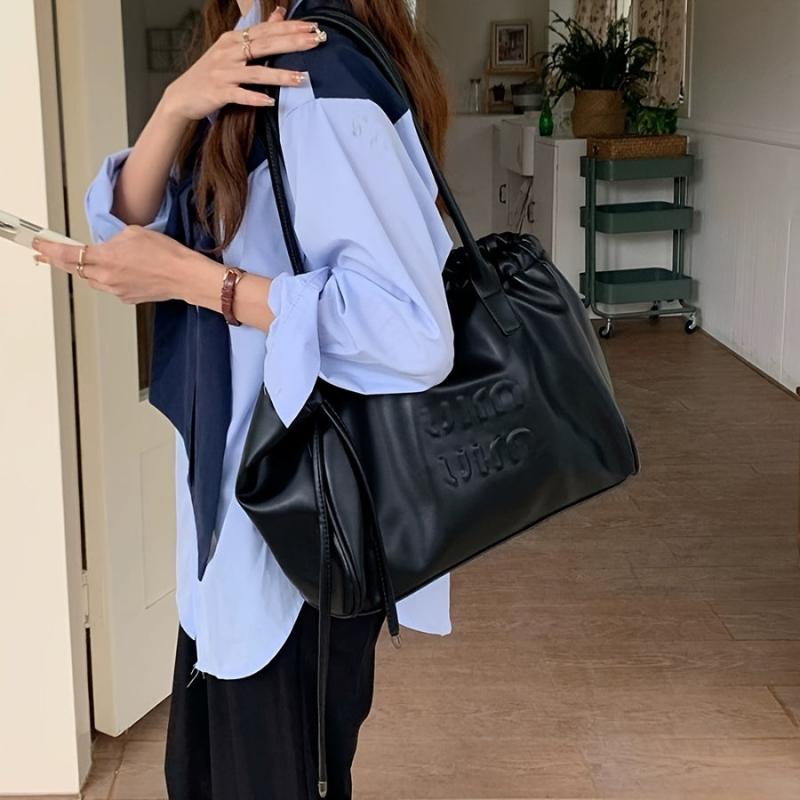 Embossed Tote Bag Drawstring Shoulder Bag