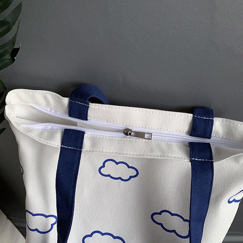 Cloud Print Canvas Shopper Bag with Large Capacity