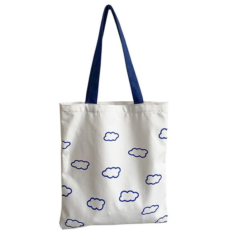 Cloud Print Canvas Shopper Bag with Large Capacity