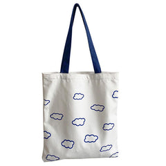Cloud Print Canvas Shopper Bag with Large Capacity