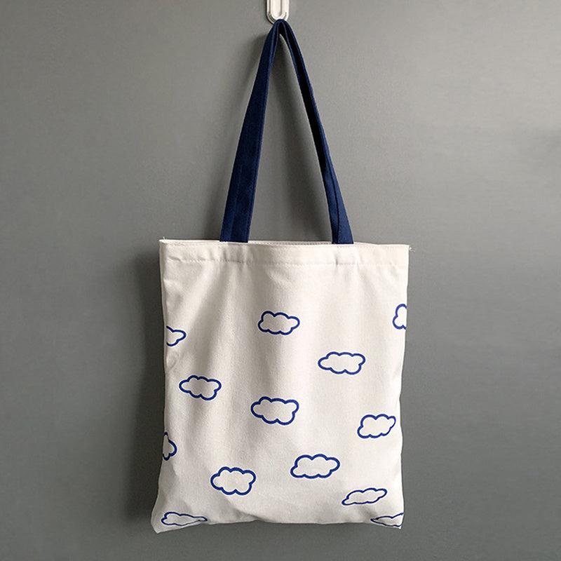 Cloud Print Canvas Shopper Bag with Large Capacity