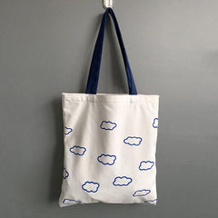 Cloud Print Canvas Shopper Bag with Large Capacity