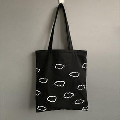 Cloud Print Canvas Shopper Bag with Large Capacity