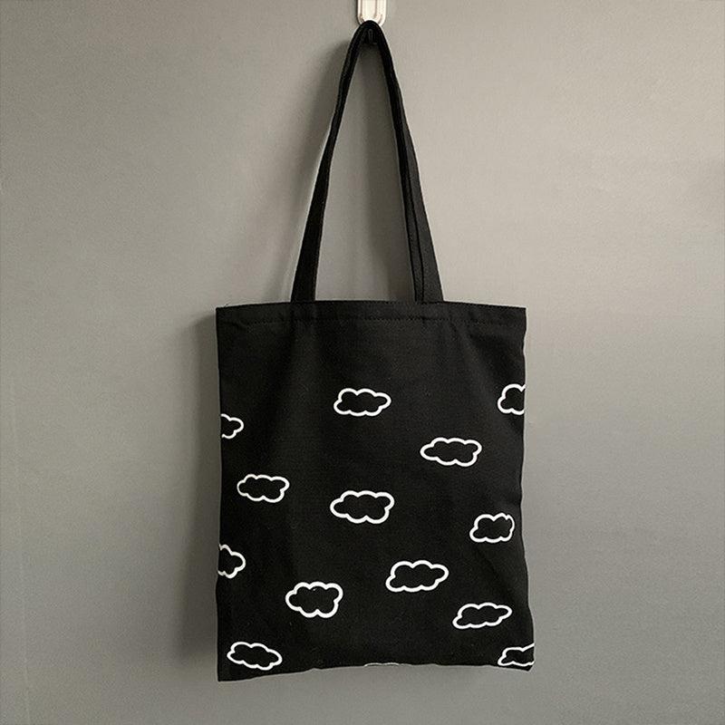 Cloud Print Canvas Shopper Bag with Large Capacity