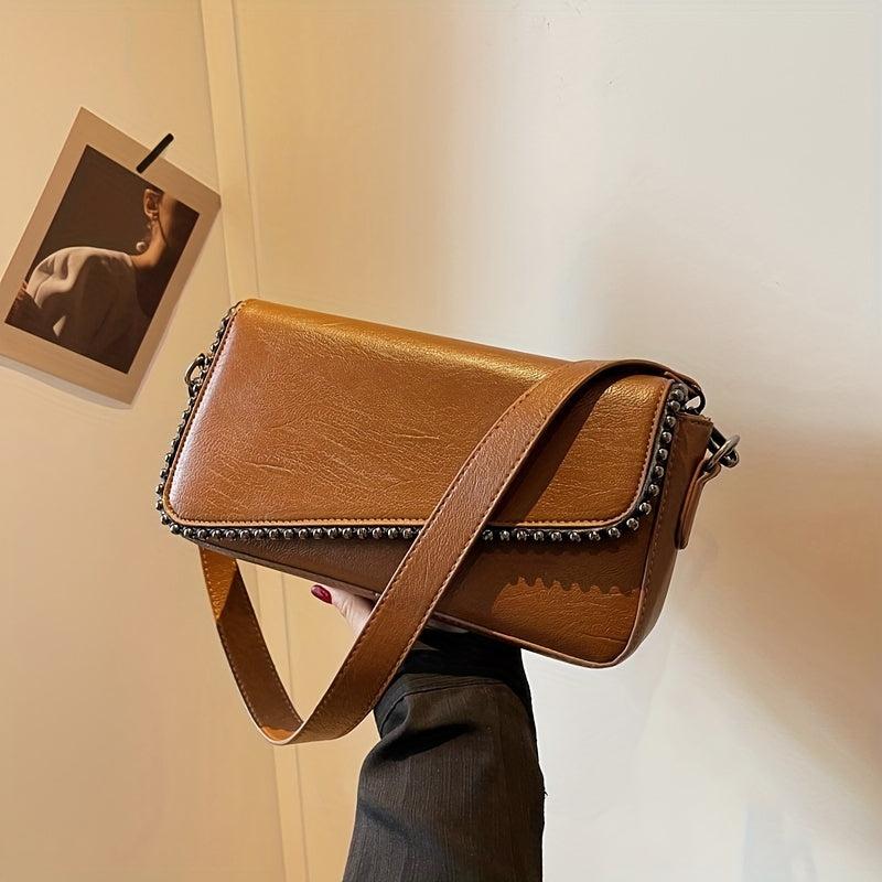 Retro Style Beaded Shoulder Bag with Square Handbag Purse