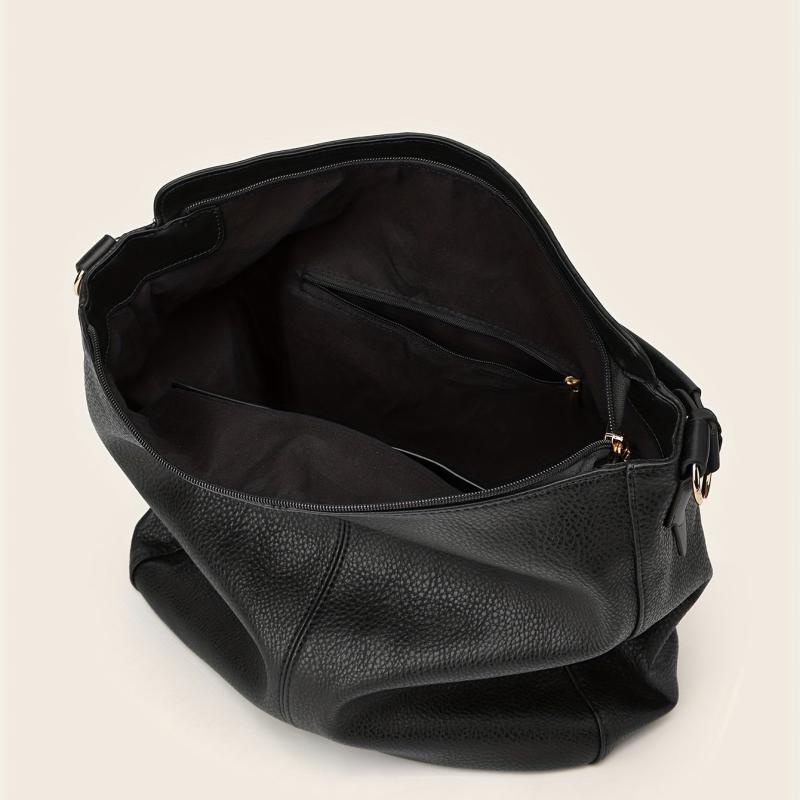 Large Capacity Crossbody Satchel Tote Bag PU Leather Textured Shoulder Bag