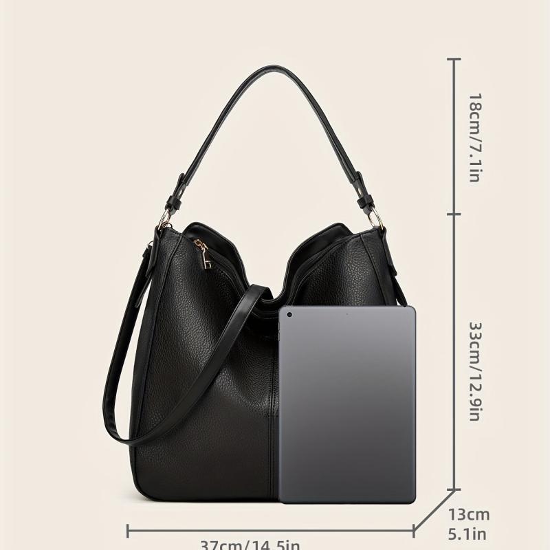 Large Capacity Crossbody Satchel Tote Bag PU Leather Textured Shoulder Bag