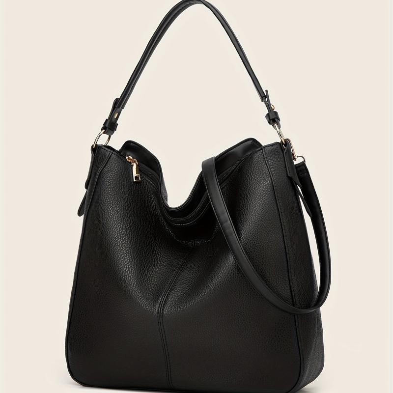 Large Capacity Crossbody Satchel Tote Bag PU Leather Textured Shoulder Bag