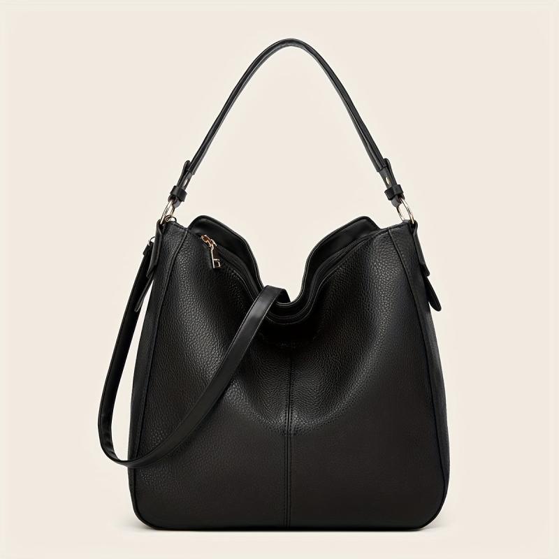 Large Capacity Crossbody Satchel Tote Bag PU Leather Textured Shoulder Bag