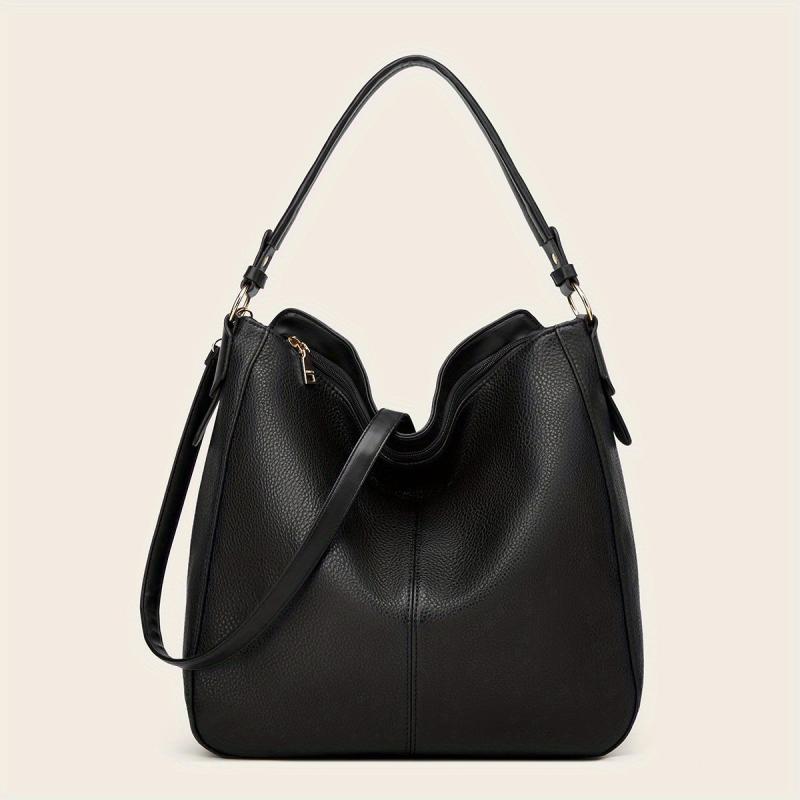 Large Capacity Crossbody Satchel Tote Bag PU Leather Textured Shoulder Bag