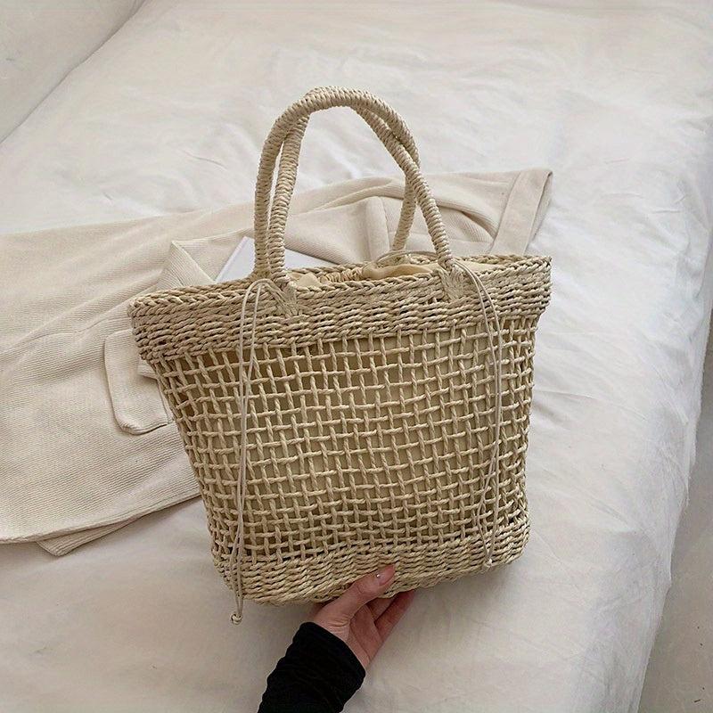 Boho Style Straw Crossbody Bag Hollow Out Woven Beach Tote