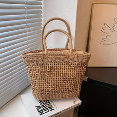 Boho Style Straw Crossbody Bag Hollow Out Woven Beach Tote