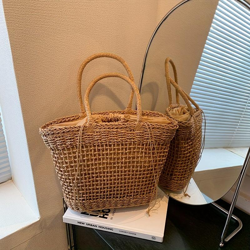 Boho Style Straw Crossbody Bag Hollow Out Woven Beach Tote