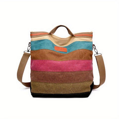 Rainbow Canvas Tote Bag Vintage Stitching Shoulder Bag